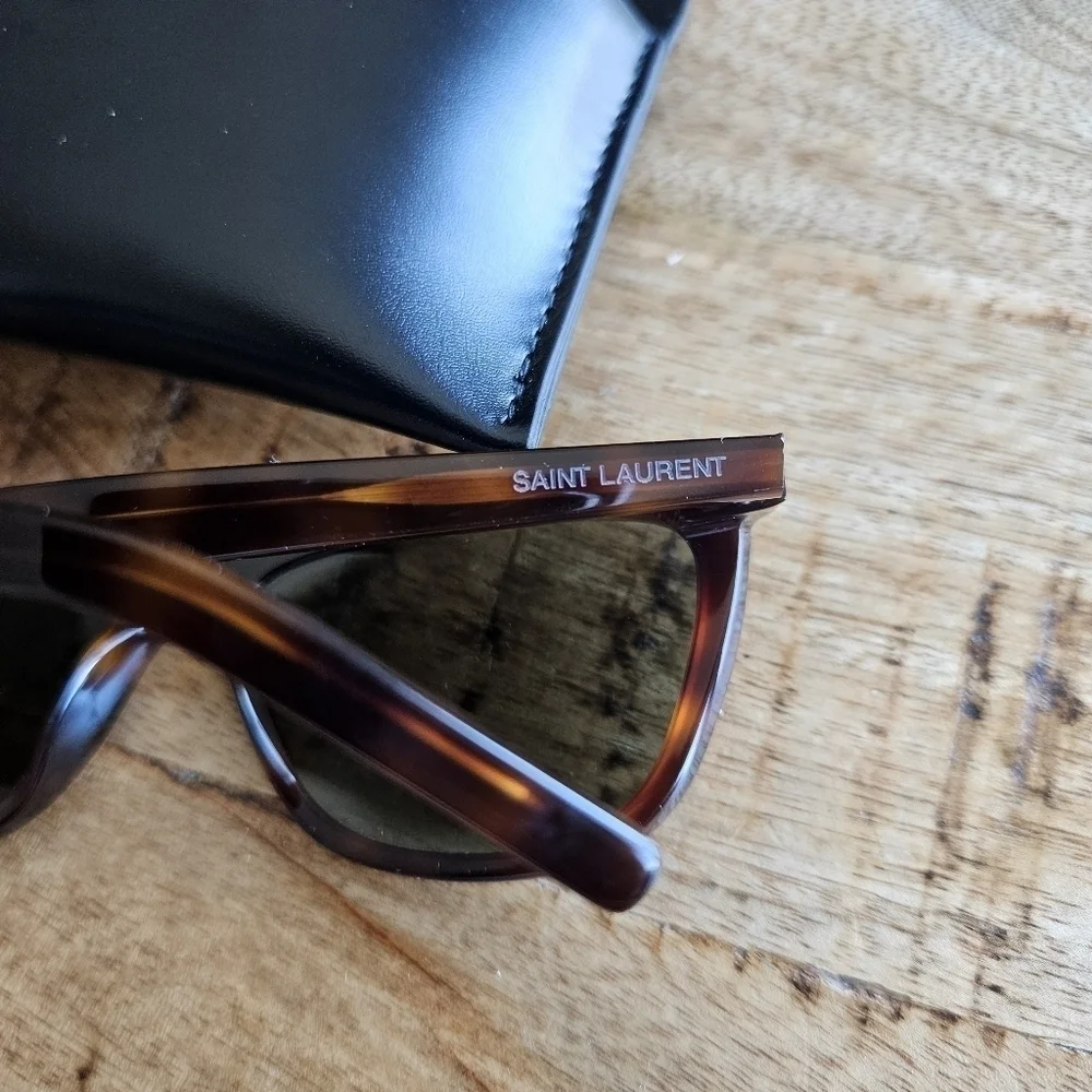 Saint Laurent Women YSL SL515 58mm Cat Eye Sunglasses Havana Green New Authentic